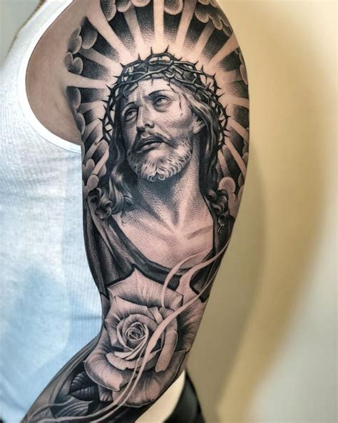 jesus christ tattoo sleeve|jesus tattoo stencil.